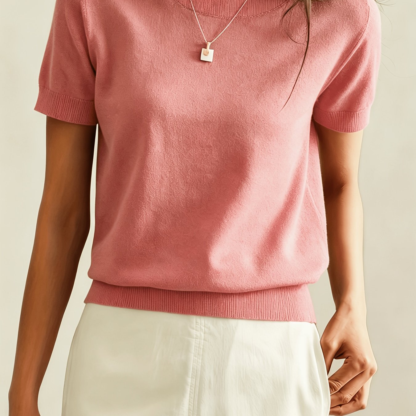 New Women's Summer Simple Thin Top Solid Color Short Sleeve Sweater