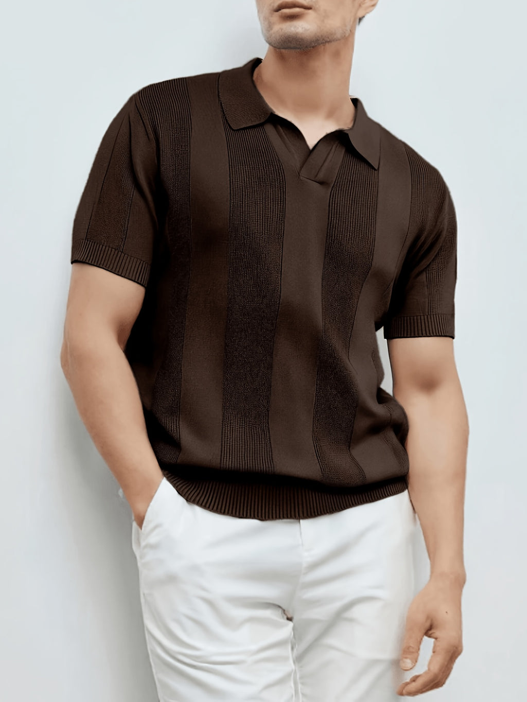 Men'S Plain Short-Sleeve Knitted Top, Minimalist And Fashionable, Suitable for Men'S Knitted Polo Shirts in Summer
