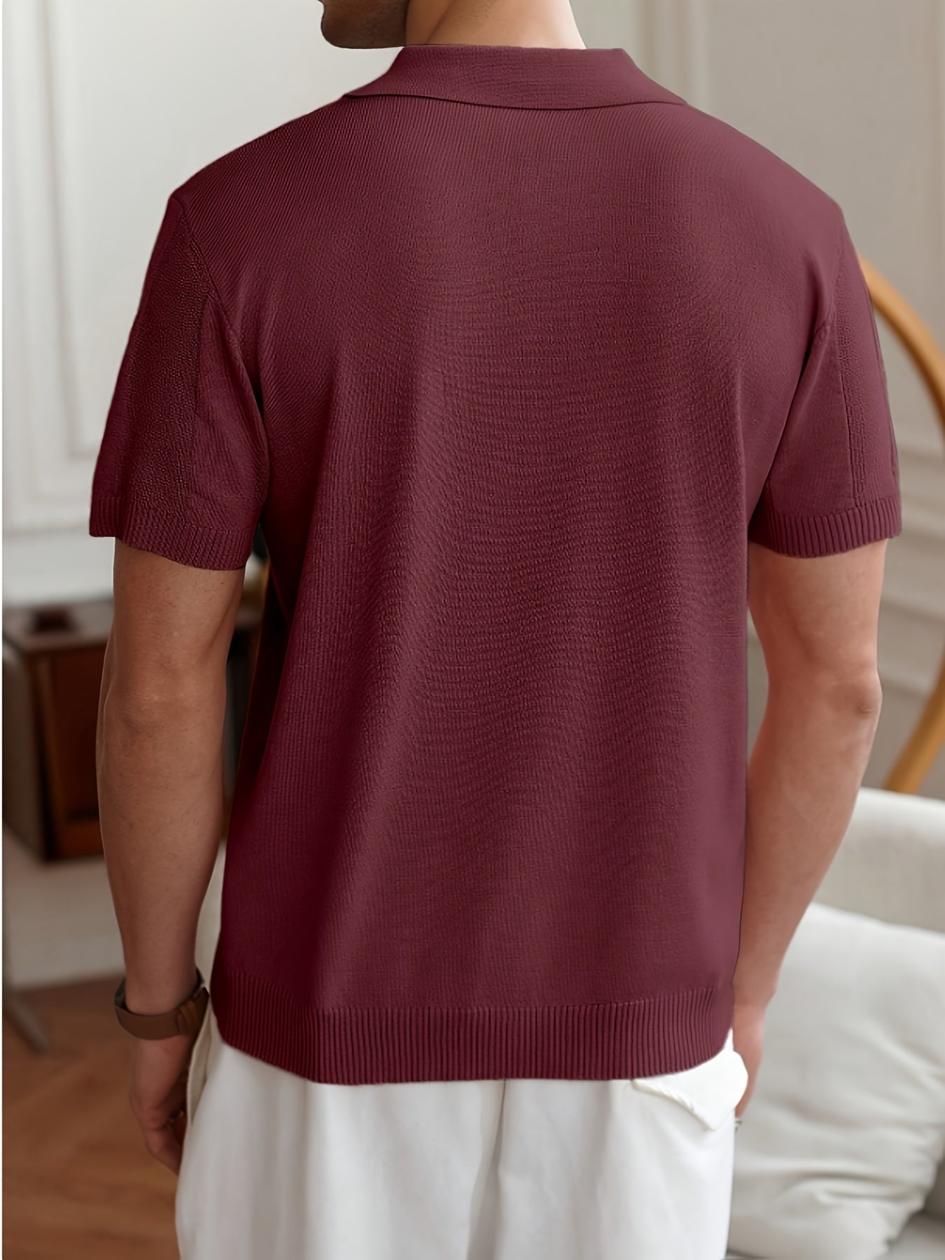 Men'S Plain Short-Sleeve Knitted Top, Minimalist And Fashionable, Suitable for Men'S Knitted Polo Shirts in Summer