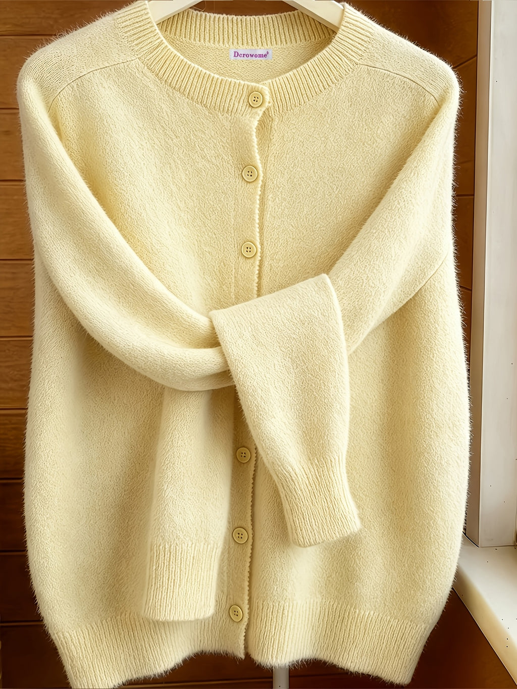 [Soft Comfortable Elegant] Spring/Autumn Solid Color Round Neck Button-Up Cardigan, Loose Casual Fashion Versatile Open Front Sweater, Soft Comfortable Elegant Women's Top