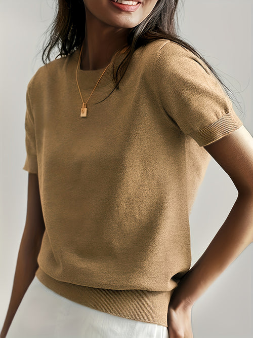 New Women's Summer Simple Thin Top Solid Color Short Sleeve Sweater