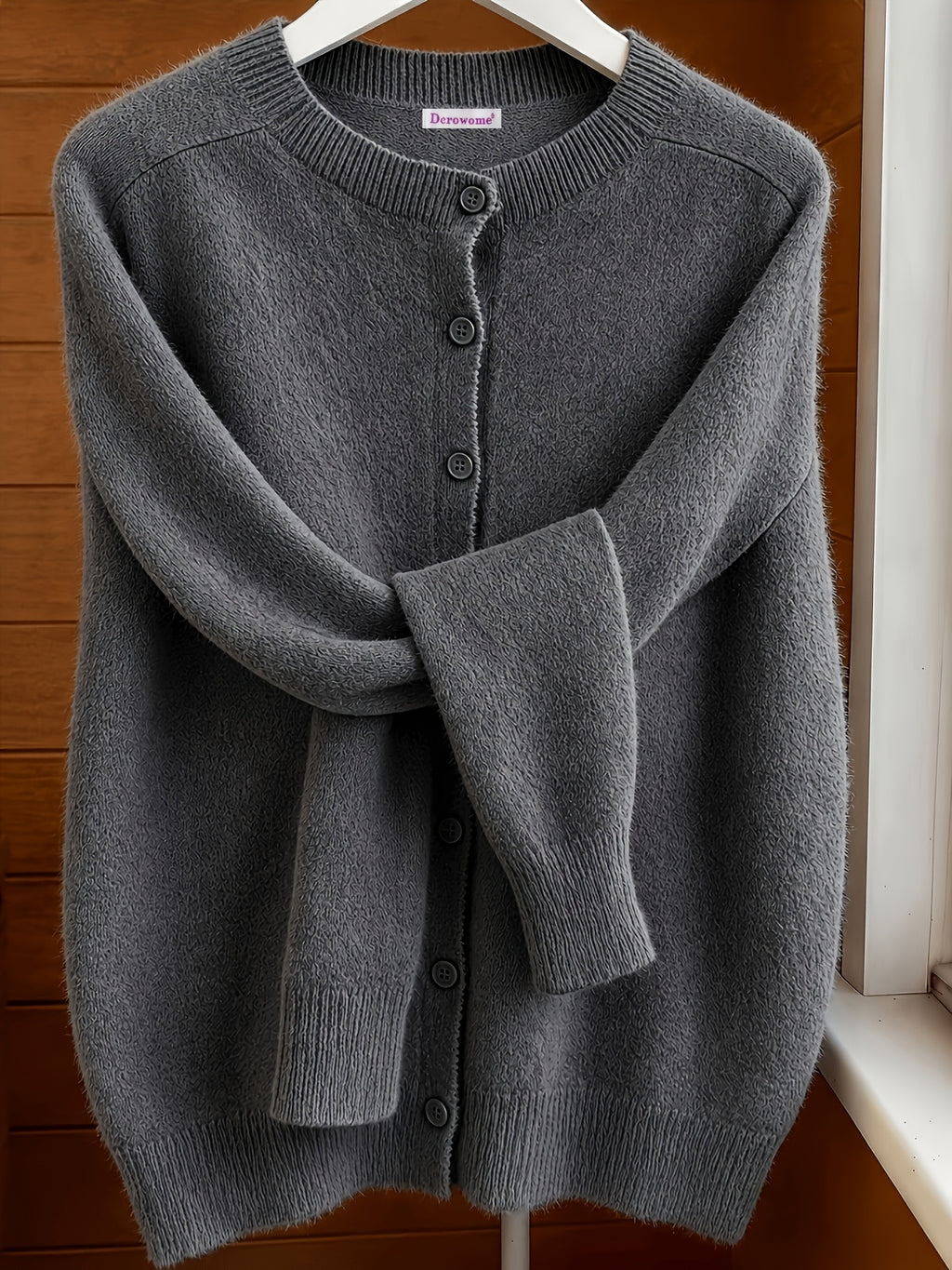 [Soft Comfortable Elegant] Spring/Autumn Solid Color Round Neck Button-Up Cardigan, Loose Casual Fashion Versatile Open Front Sweater, Soft Comfortable Elegant Women's Top