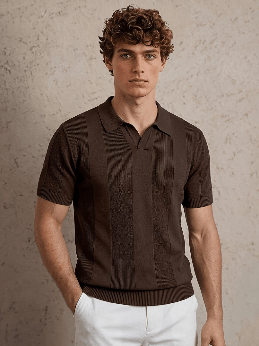 Men'S Plain Short-Sleeve Knitted Top, Minimalist And Fashionable, Suitable for Men'S Knitted Polo Shirts in Summer