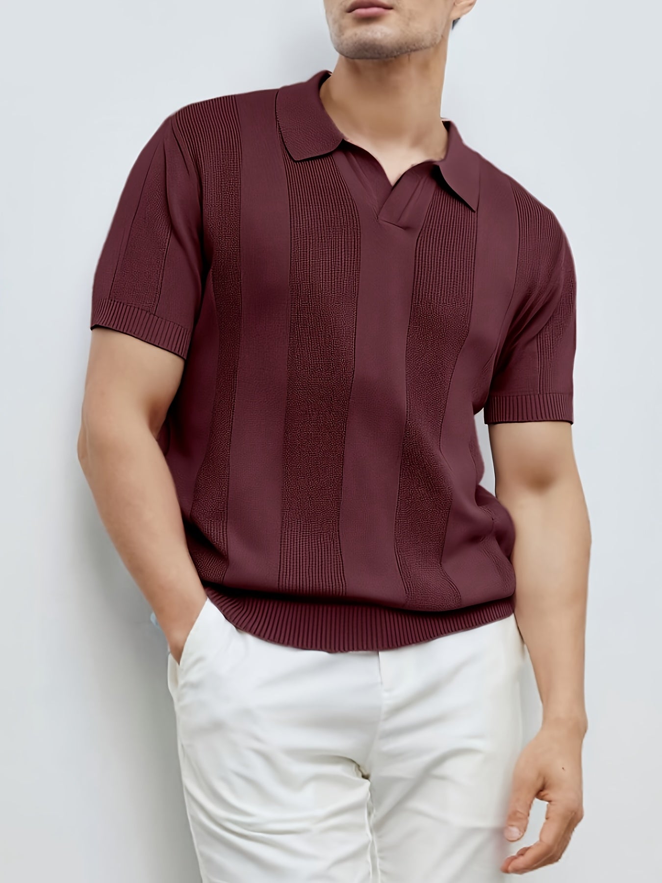 Men'S Plain Short-Sleeve Knitted Top, Minimalist And Fashionable, Suitable for Men'S Knitted Polo Shirts in Summer