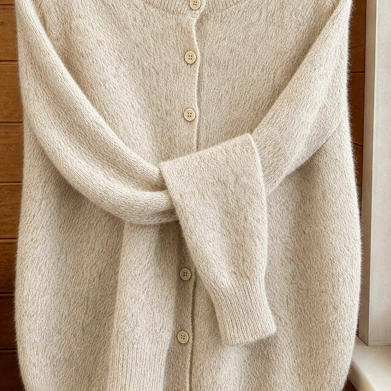 [Soft Comfortable Elegant] Spring/Autumn Solid Color Round Neck Button-Up Cardigan, Loose Casual Fashion Versatile Open Front Sweater, Soft Comfortable Elegant Women's Top