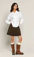 White Boxy Tie Neck Scarf Shirt