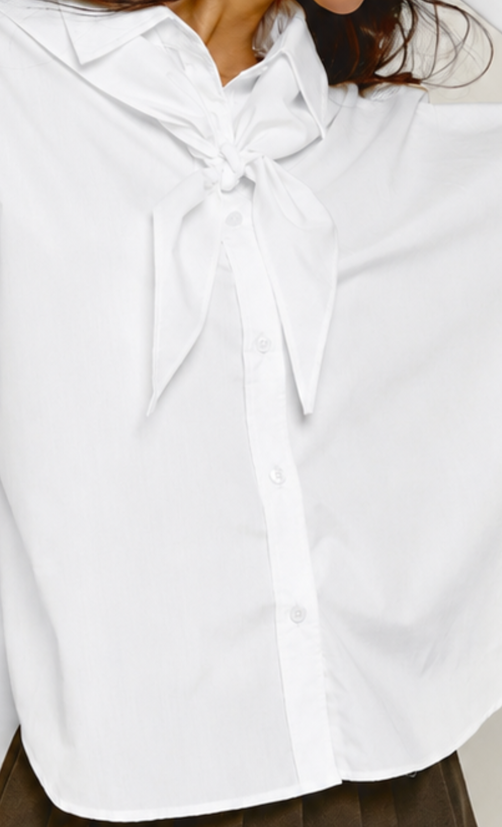 White Boxy Tie Neck Scarf Shirt