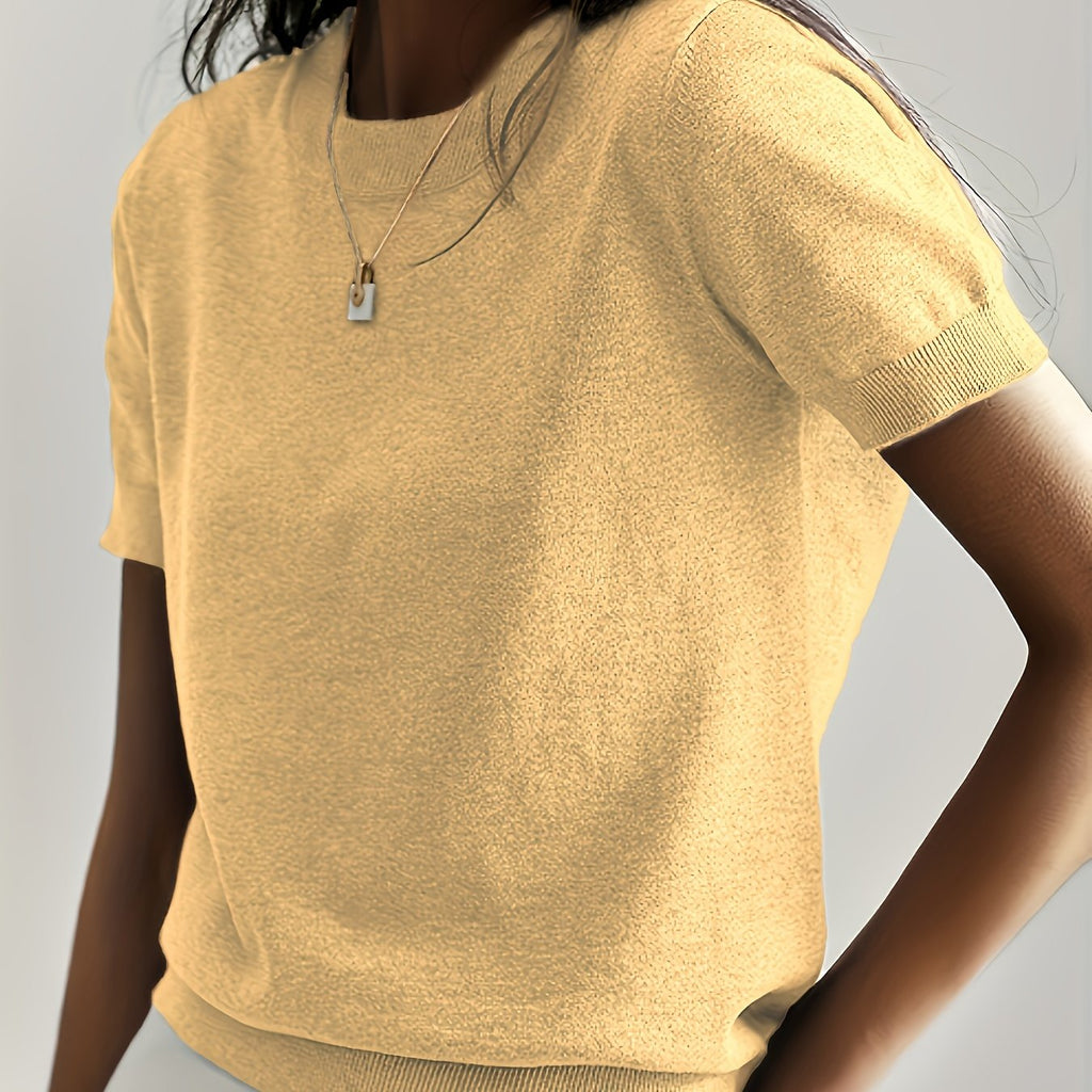 New Women's Summer Simple Thin Top Solid Color Short Sleeve Sweater