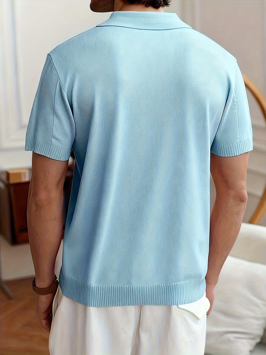 Men'S Plain Short-Sleeve Knitted Top, Minimalist And Fashionable, Suitable for Men'S Knitted Polo Shirts in Summer