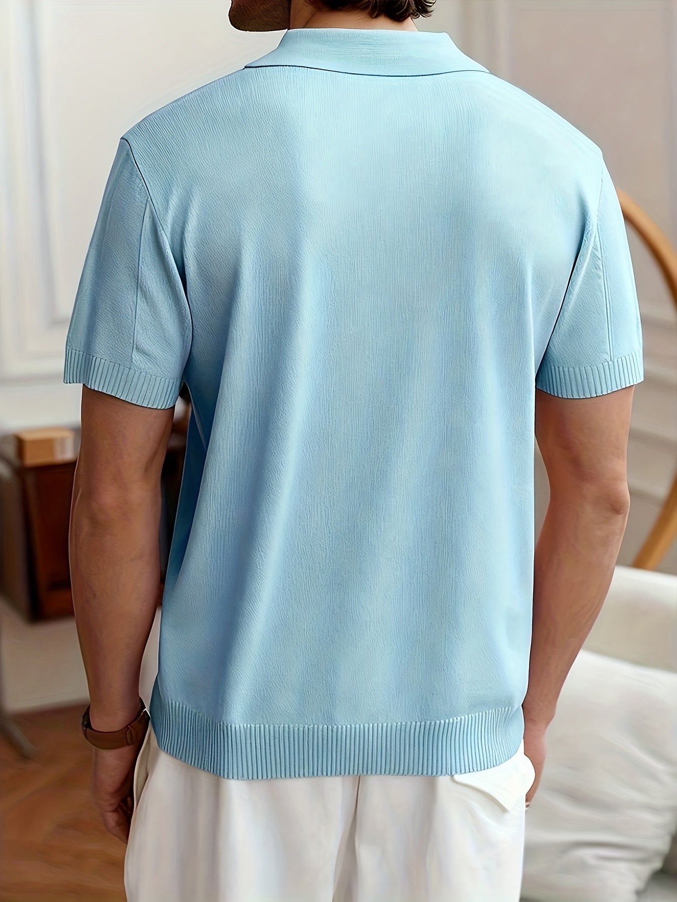 Men'S Plain Short-Sleeve Knitted Top, Minimalist And Fashionable, Suitable for Men'S Knitted Polo Shirts in Summer