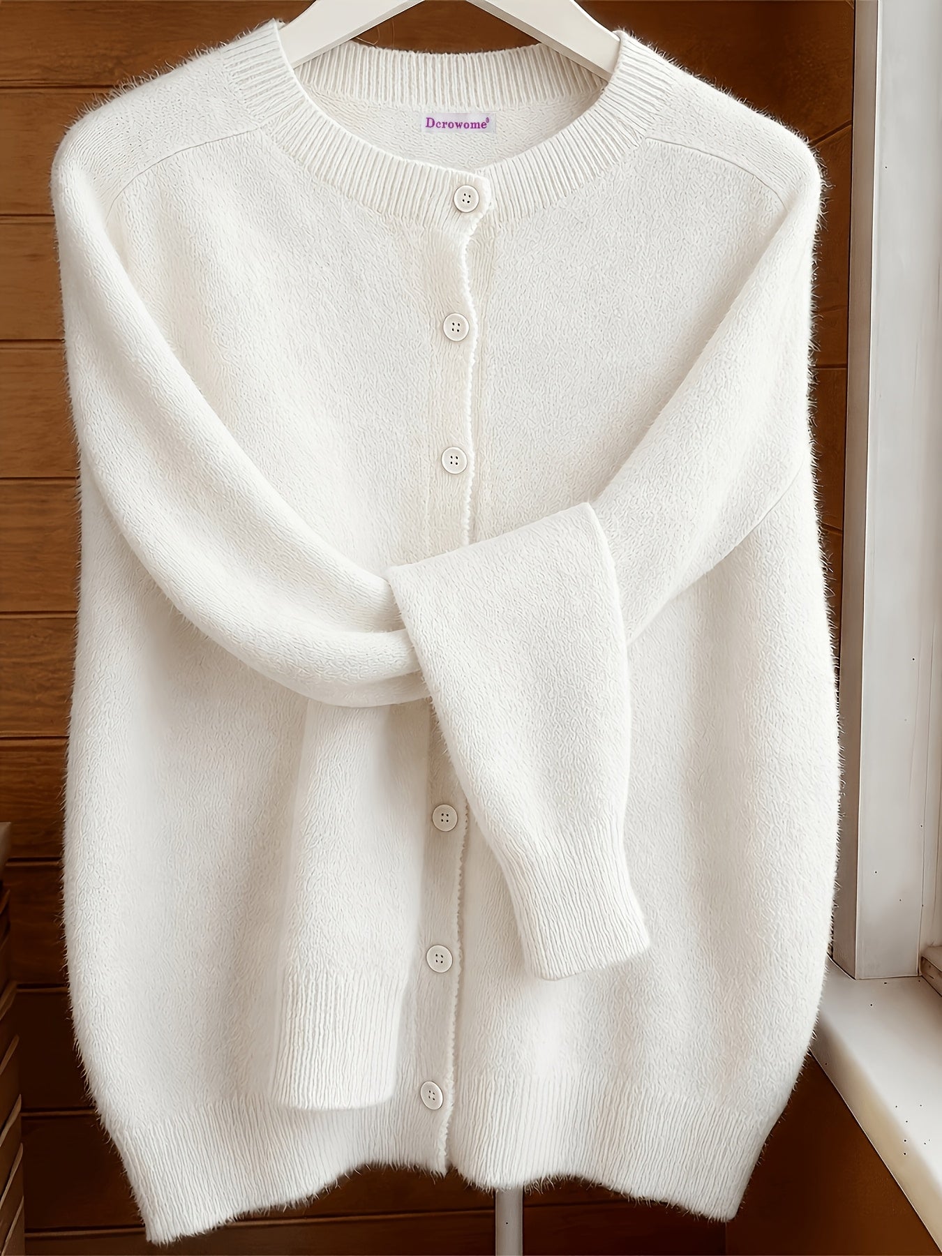 [Soft Comfortable Elegant] Spring/Autumn Solid Color Round Neck Button-Up Cardigan, Loose Casual Fashion Versatile Open Front Sweater, Soft Comfortable Elegant Women's Top