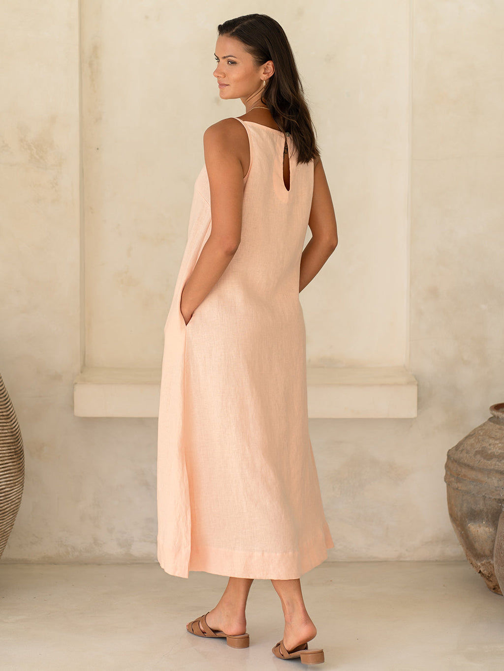 Peony French Linen Dress Coral
