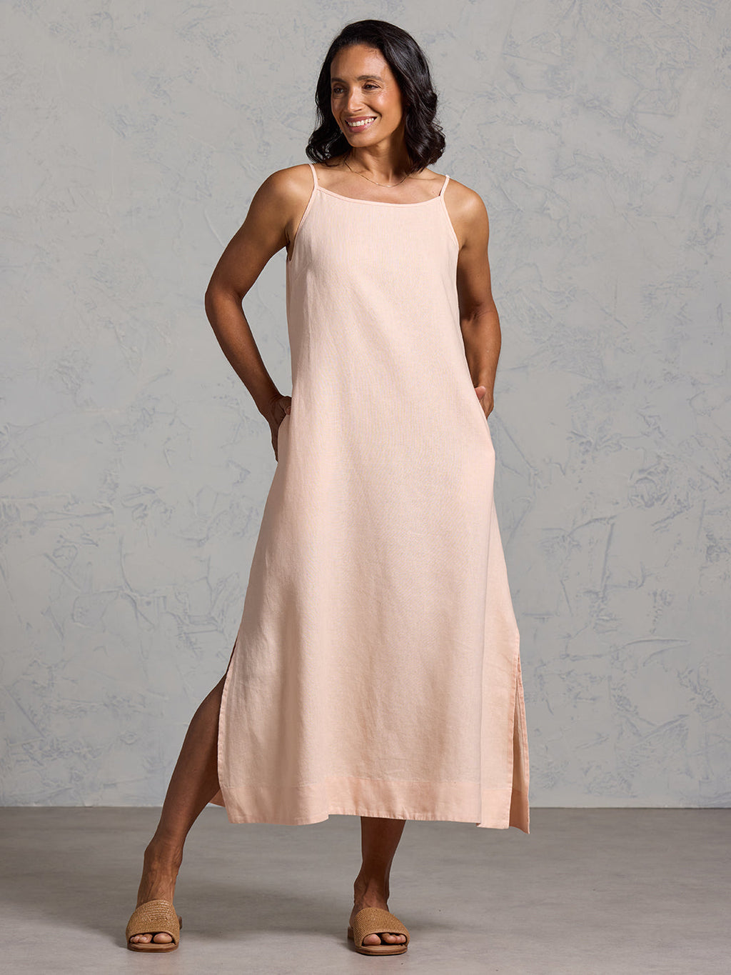 Peony French Linen Dress Coral