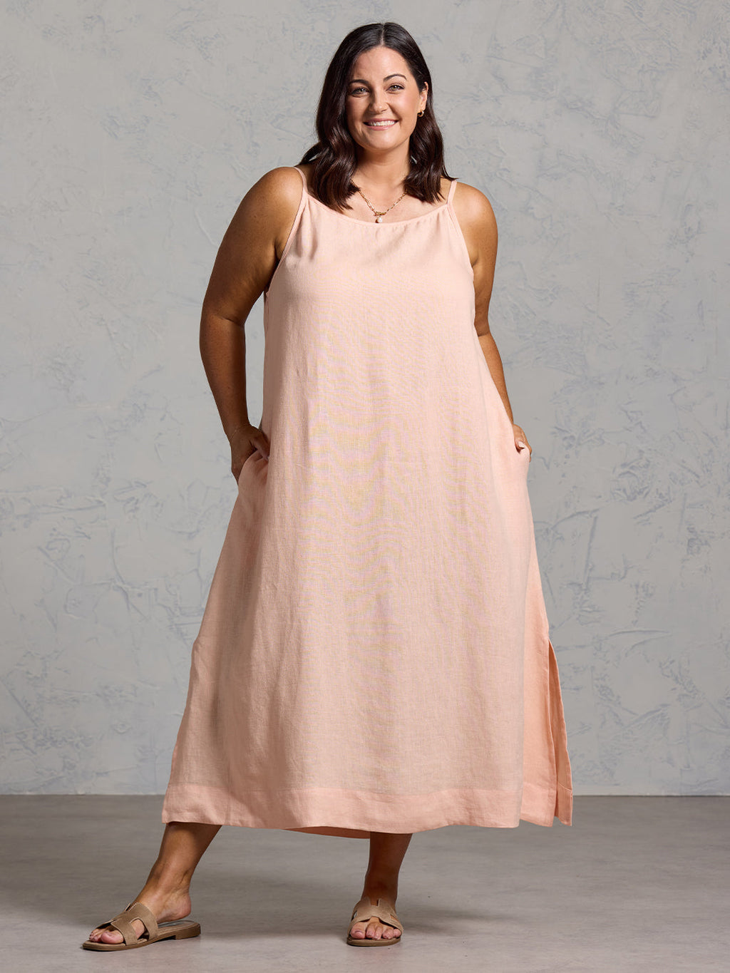 Peony French Linen Dress Coral