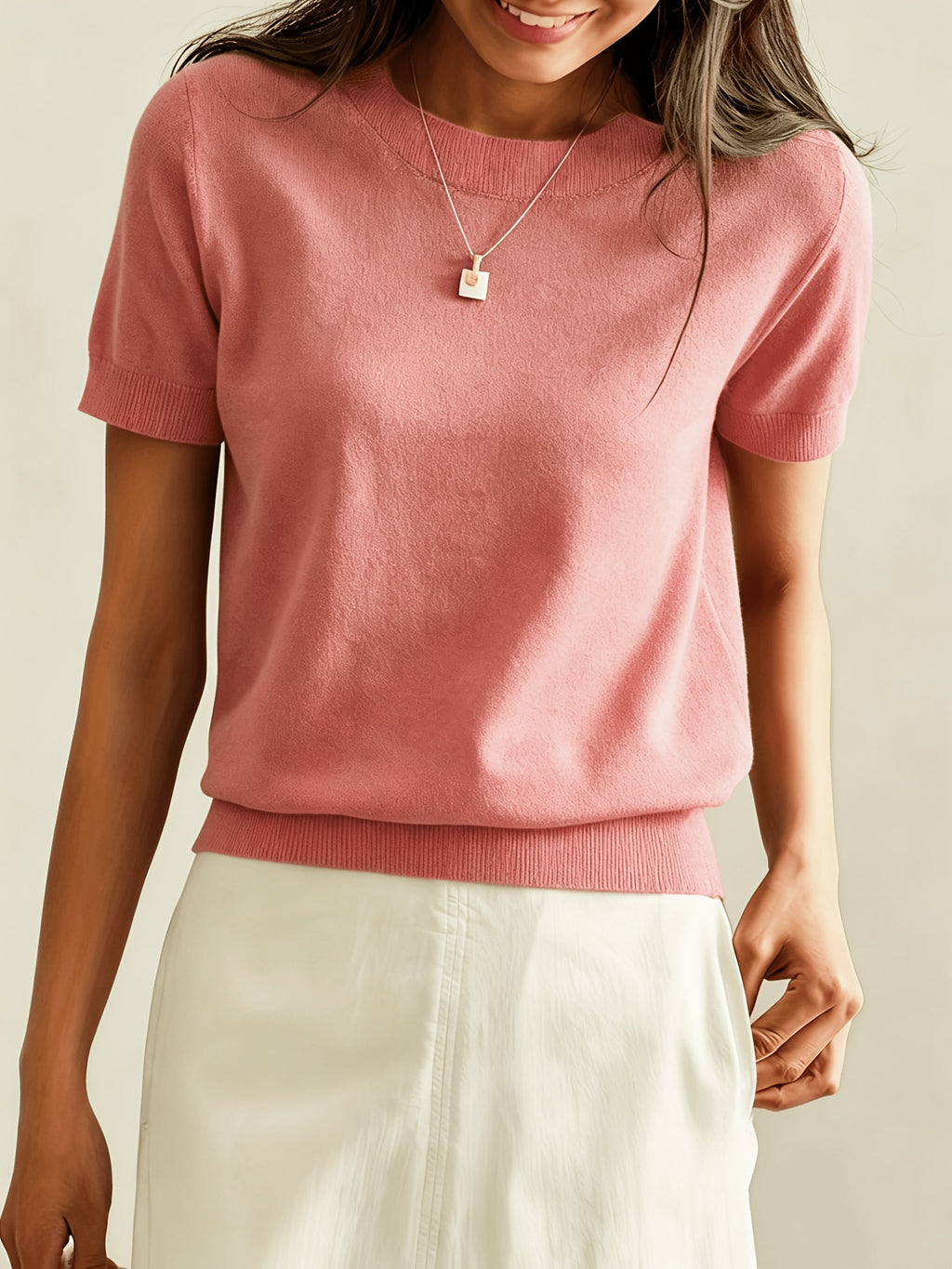 New Women's Summer Simple Thin Top Solid Color Short Sleeve Sweater
