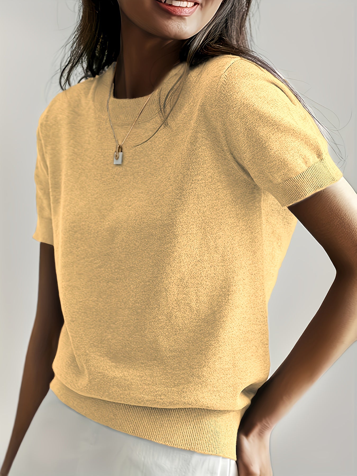 New Women's Summer Simple Thin Top Solid Color Short Sleeve Sweater