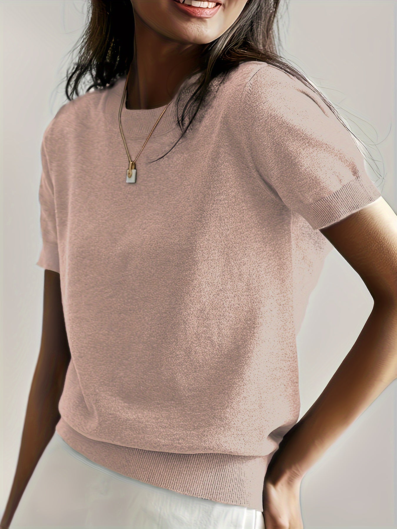 New Women's Summer Simple Thin Top Solid Color Short Sleeve Sweater