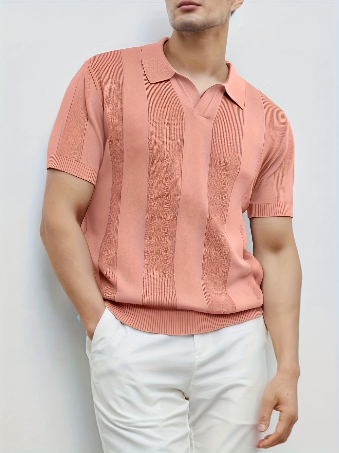 Men'S Plain Short-Sleeve Knitted Top, Minimalist And Fashionable, Suitable for Men'S Knitted Polo Shirts in Summer
