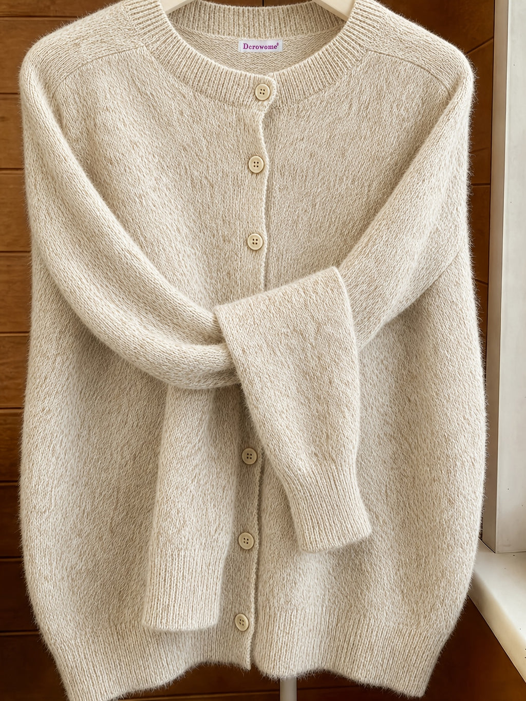 [Soft Comfortable Elegant] Spring/Autumn Solid Color Round Neck Button-Up Cardigan, Loose Casual Fashion Versatile Open Front Sweater, Soft Comfortable Elegant Women's Top