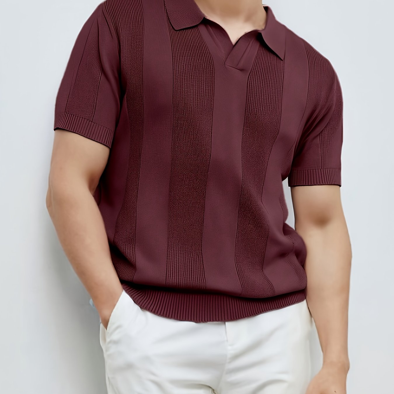 Men'S Plain Short-Sleeve Knitted Top, Minimalist And Fashionable, Suitable for Men'S Knitted Polo Shirts in Summer