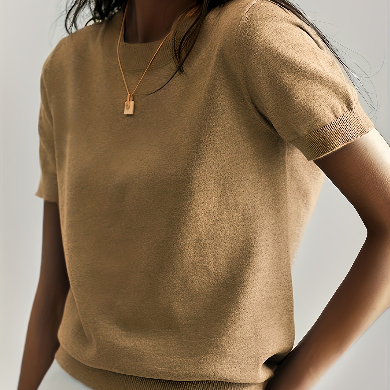 New Women's Summer Simple Thin Top Solid Color Short Sleeve Sweater