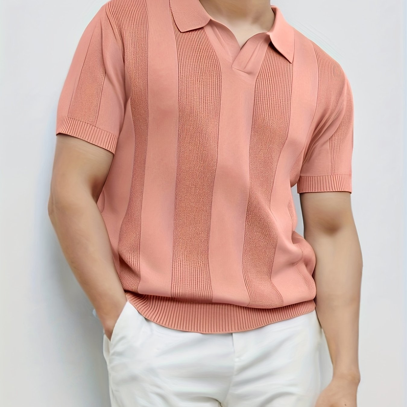 Men'S Plain Short-Sleeve Knitted Top, Minimalist And Fashionable, Suitable for Men'S Knitted Polo Shirts in Summer