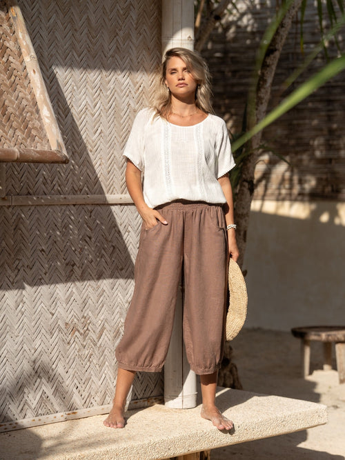 Marrakech French Linen Cropped Pants Cinnamon